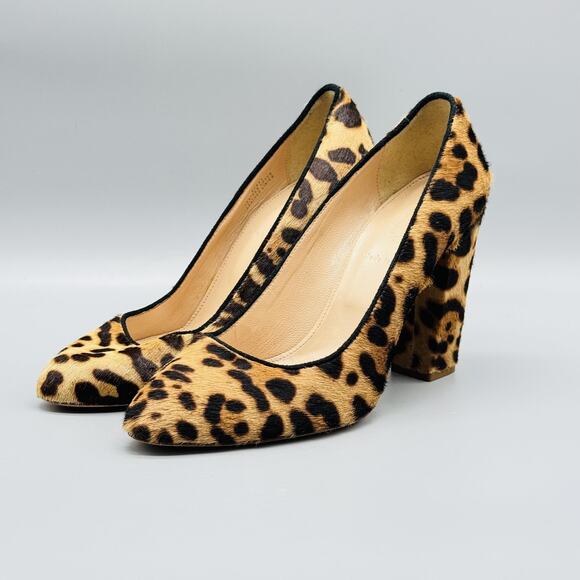 J Crew Shoes Womens 6.5 Brown Black Calf Hair Pump Leopard Print Chunky Heel - Picture 2 of 11
